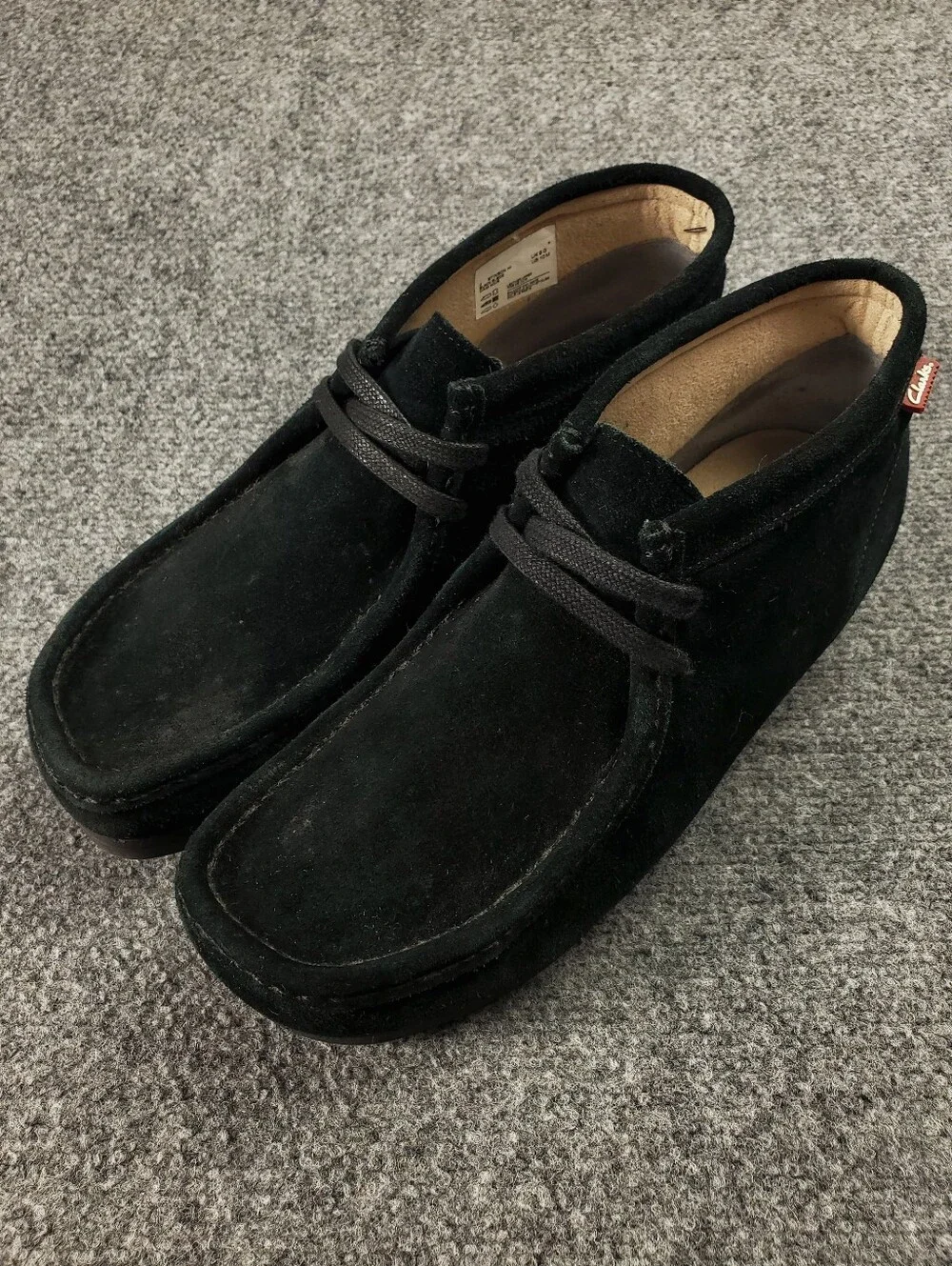 Clarks Stinson Hi Suede Chukka Boots Mens 10 Black Moc Toe Crepe Sole Wallabee